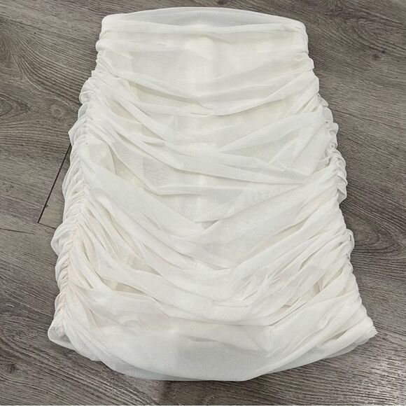 House of CB White Aubrey Ruched Mesh Mini Skirt Small - Picture 3 of 5